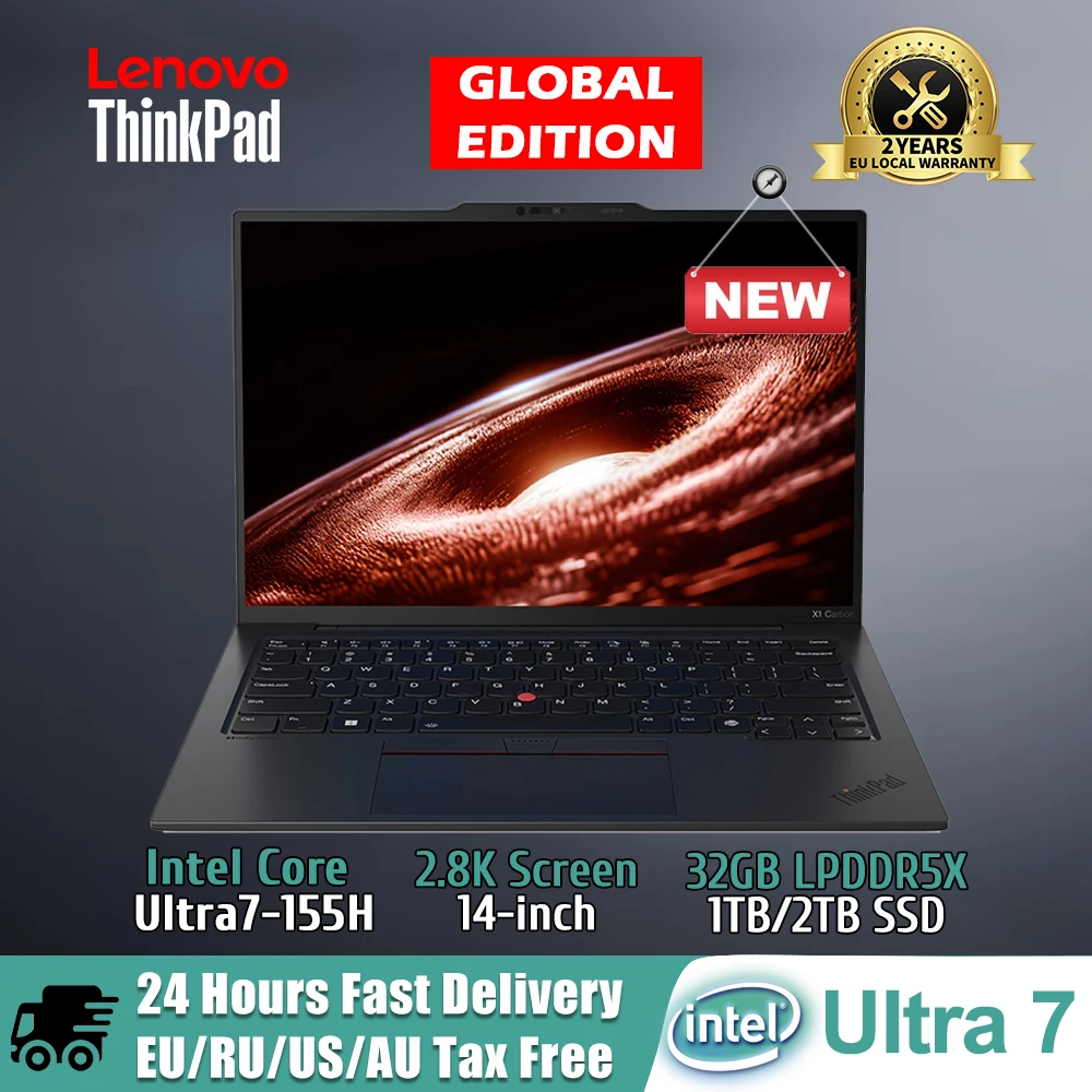 Lenovo Laptop ThinkPad X1 Carbon AI 2024 Intel Core Ultra 7 Arc Graphics RAM 32GB LPDDR5x 1TSSD 14-inch 2.8K 60Hz Notebook PC