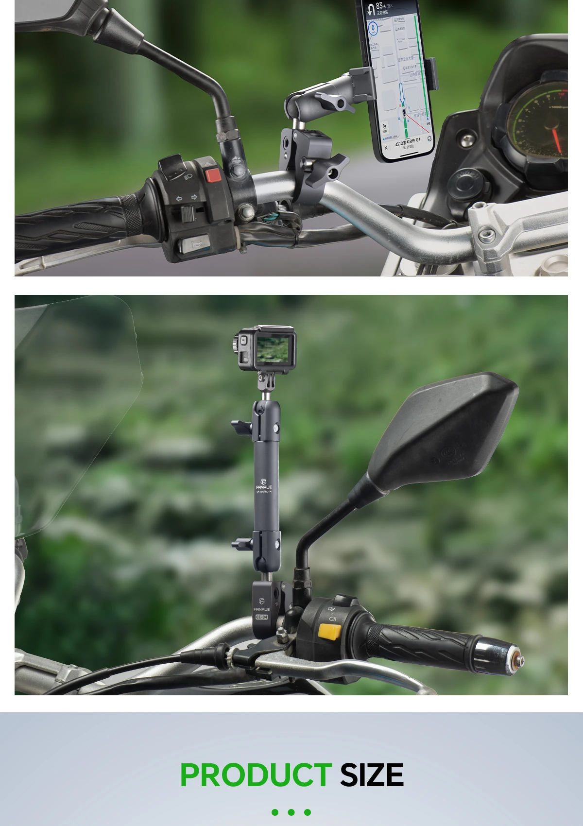FANAUE Aluminium-Doppelsockel-Dreharm für 20-mm-Kugelkopf-Adapter für Gopro Insta360 Fahrrad- und Motorradkamera-Verlängerungsarm – Detail 9