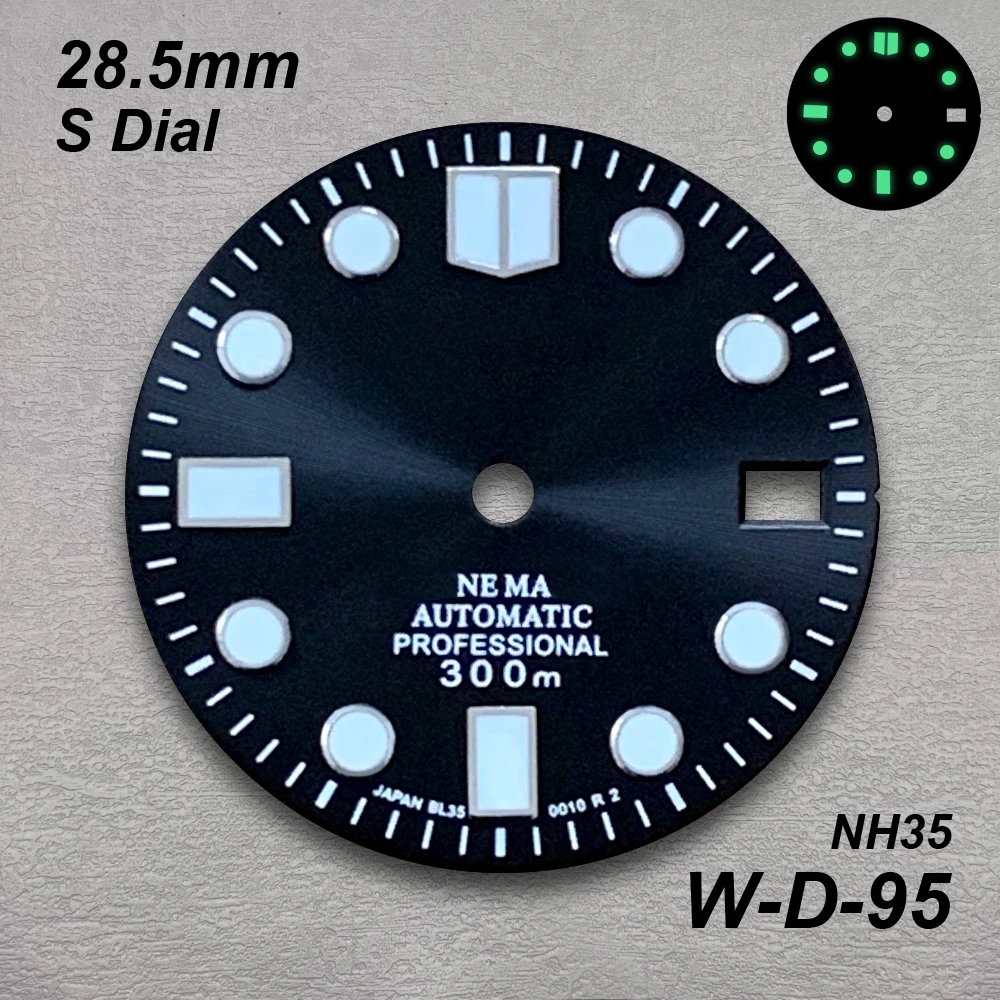 28.5mm Sunburst Enamel S Dial Fit NH35/36/4R/7S Automatic Movement Green Luminous High-Quality Watch Modification Accessories