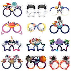 6/12pcs Outer Space Paper Glasses Astronauta Rocket Theme Party Kids Favor para meninos Universo Planet Birthday Party Decorações