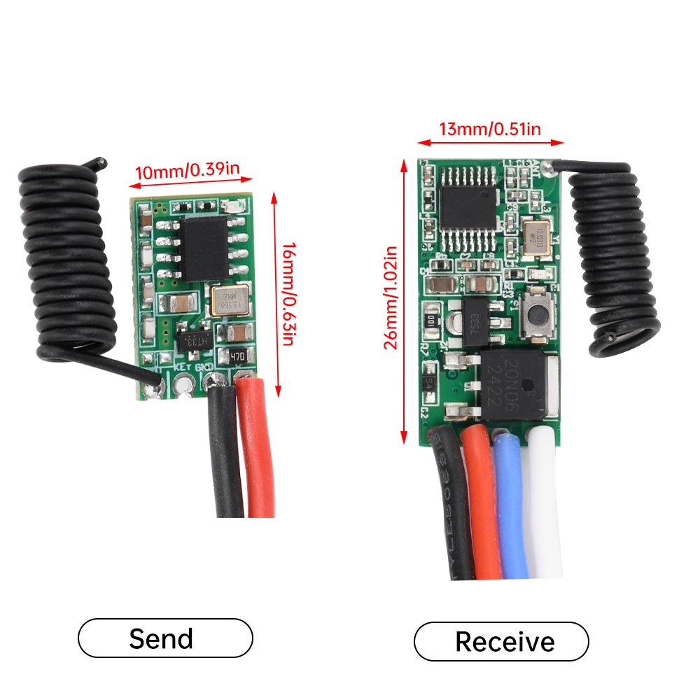 Wireless Remote Control Switch Long Range Mini Receiver DC 3V-24V 433 MHz Transmitter LED Remote Controller Power Supply