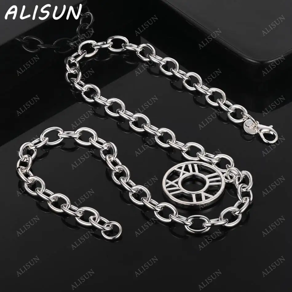 

ALISUN 925 Sterling Silver 45cm Roman Numeral Disc Necklace For Women Man Charm Trend Birthday Gifts Fashion Party Fine Jewelry