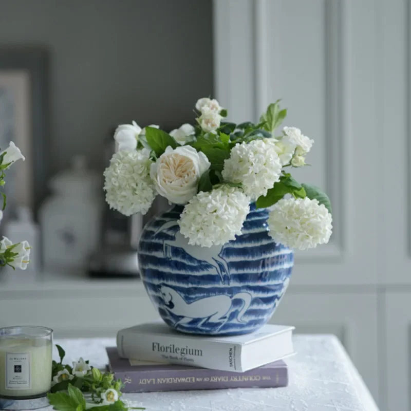 

Blue And White Porcelain Decorative Vases Living Room Aesthetic Room Decoration High Appearance Level Flower Vase Decor