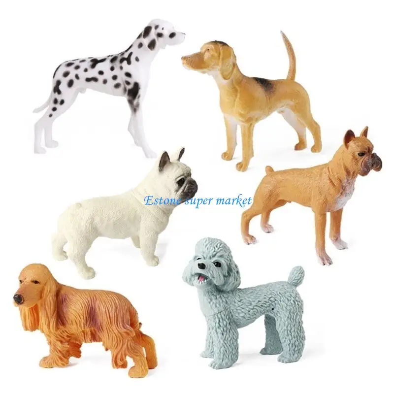 090B Dog Statue Figure Toy Kids Collection Poodle Dog Figurine Desk Display Decors