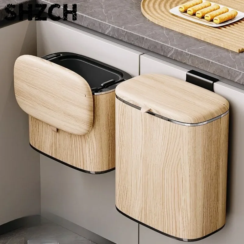 2024 Pull-Out Kitchen Cabinet Trash Can - Wood Grain Dual Bin with Sensor Lid, Hands-Free Waste Sorting & Easy Mobility