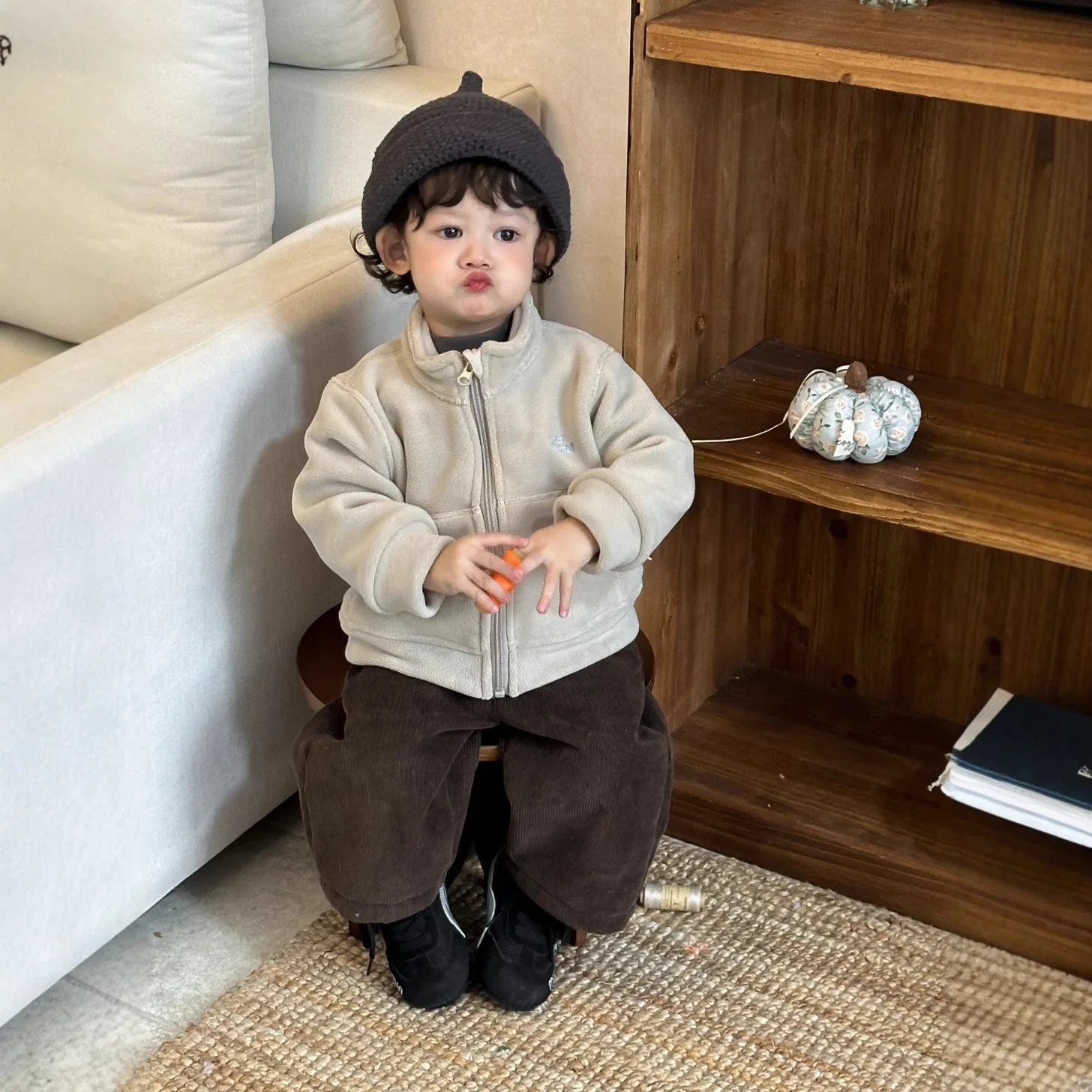 

2025 Fall Winter Baby Jacket Korean Style Infant Outerwear Boys Thickened Sweatshirts Set 2PCs Warm Fleece Lined