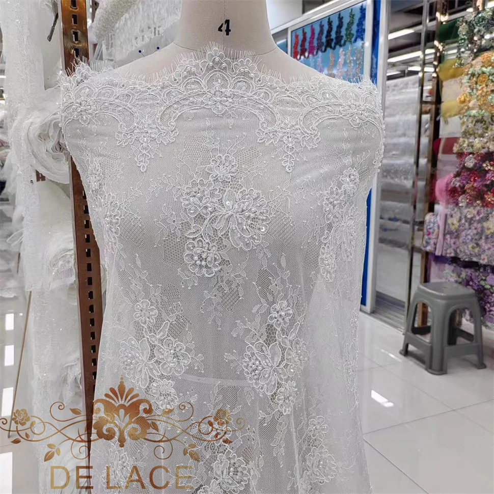 RX 섬세한 꽃 자수 속눈썹 프렌치 레이스 샹티이 레이스 코드 웨딩 드레스 비즈 레이스 원단