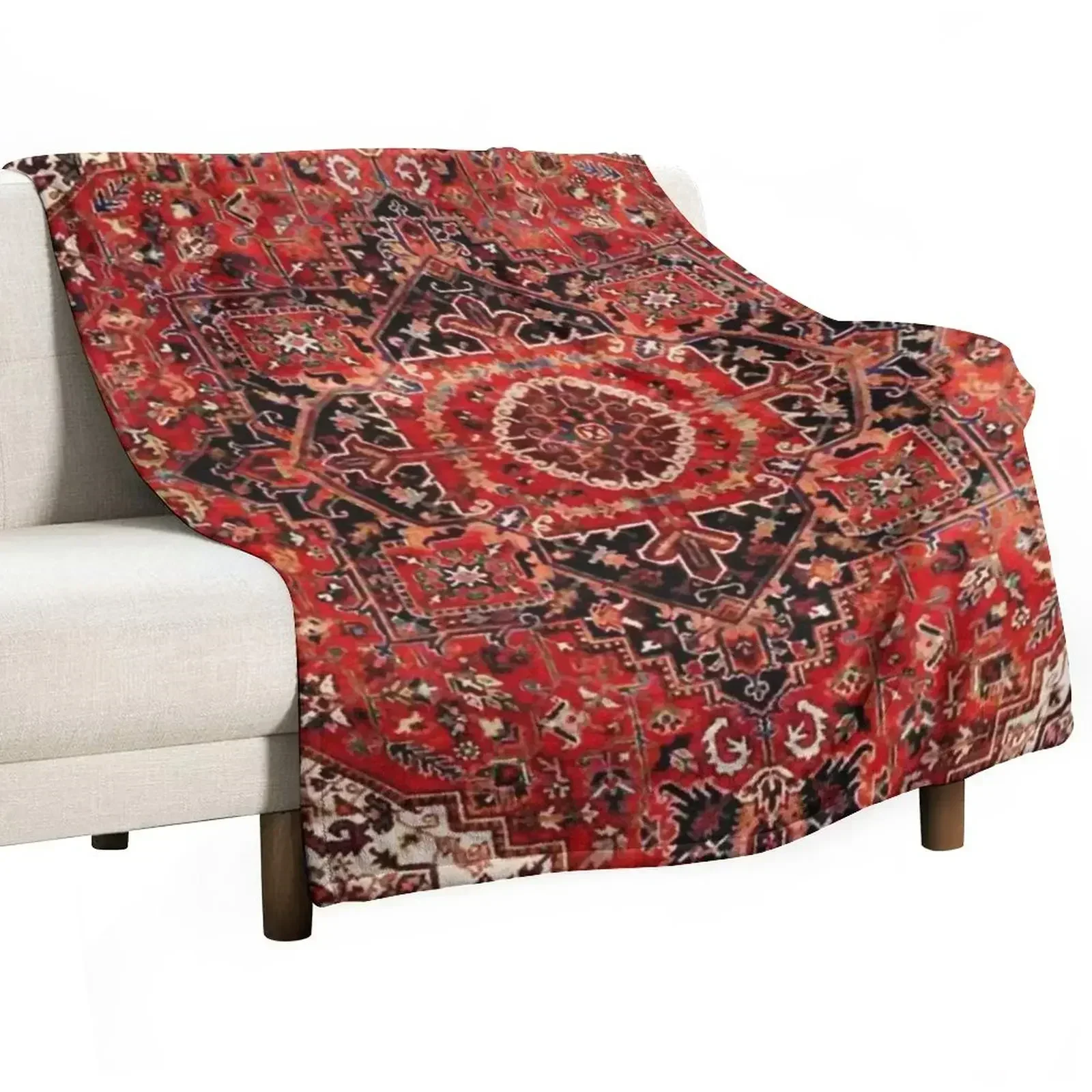 Heriz Antique Vintage Boho Persian Carpet Print Throw Blanket Bed linens Summer blankets and throws Blankets