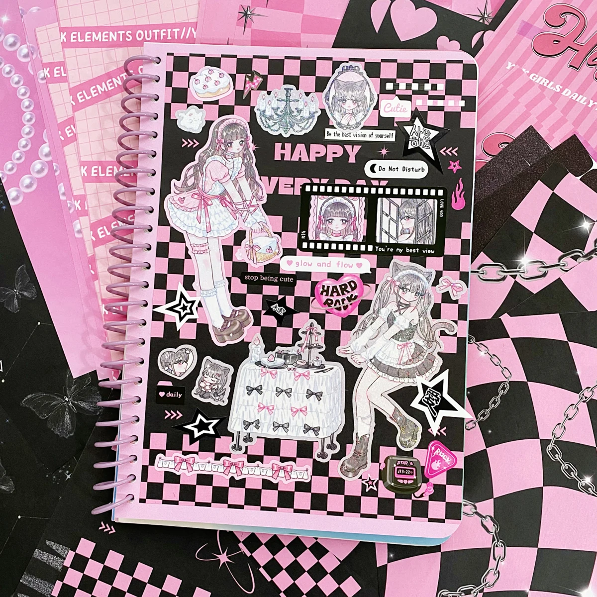 Scrapbook Material paper Accessories Memo Paper Decorative Papaer Pink Black DIY Arts Diy Crafts Album Journal Planner