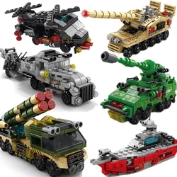 Cool DIY 6in1 Aircraft Carrier Helicopter Mortar Missile Armored Vehicle Building Blocks Kit Girls Bricks Movie Model Kids Toy