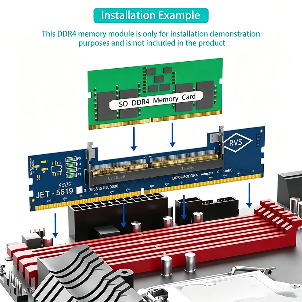SODIMM DDR4 to DIMM Adapter Converter Card, Laptop DDR4 RAM to Desktop Memory Tester, 260 Pin to 288 Pin, Support 5600MHz