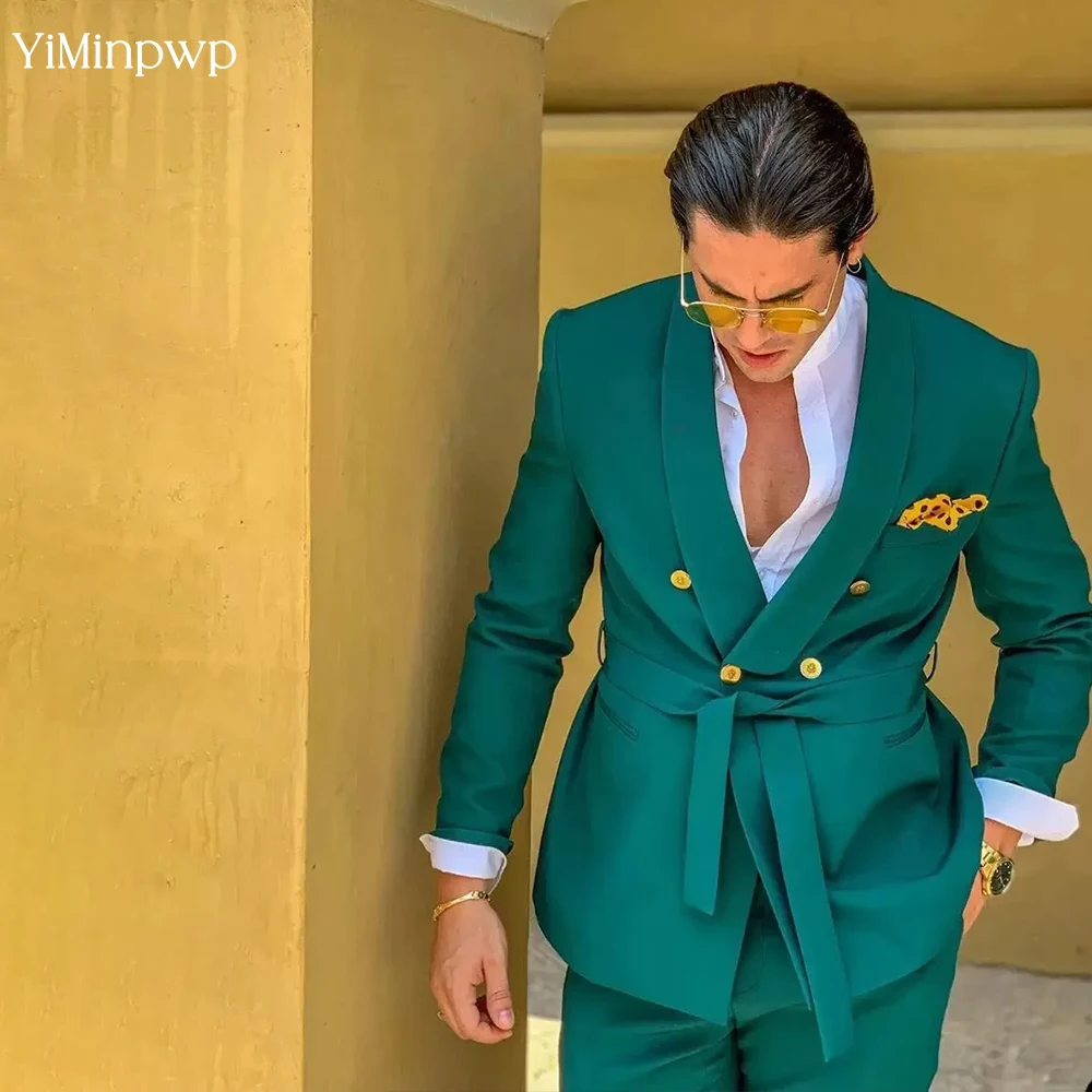 Зеленые костюмы для мужчин, жениха, с шалью и лацканами, формальный свадебный смокинг, комплект, пиджак, свадебный костюм, платья de novia, куртка + брюки