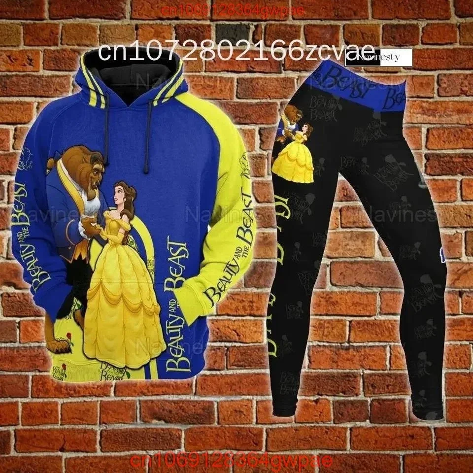 Disney Beauty And The Beast Legging Hoodie Set Women's Hoodie And Leggings Set Princess Yoga Hoodie Leggings