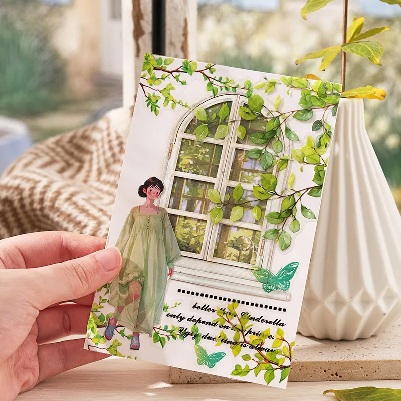 Card Lover 20 Pcs [Chunyu Muye Series] Plant and Flower Theme Stickers PET Sticker Paper Scrapbooking Material Scrapbook Kit