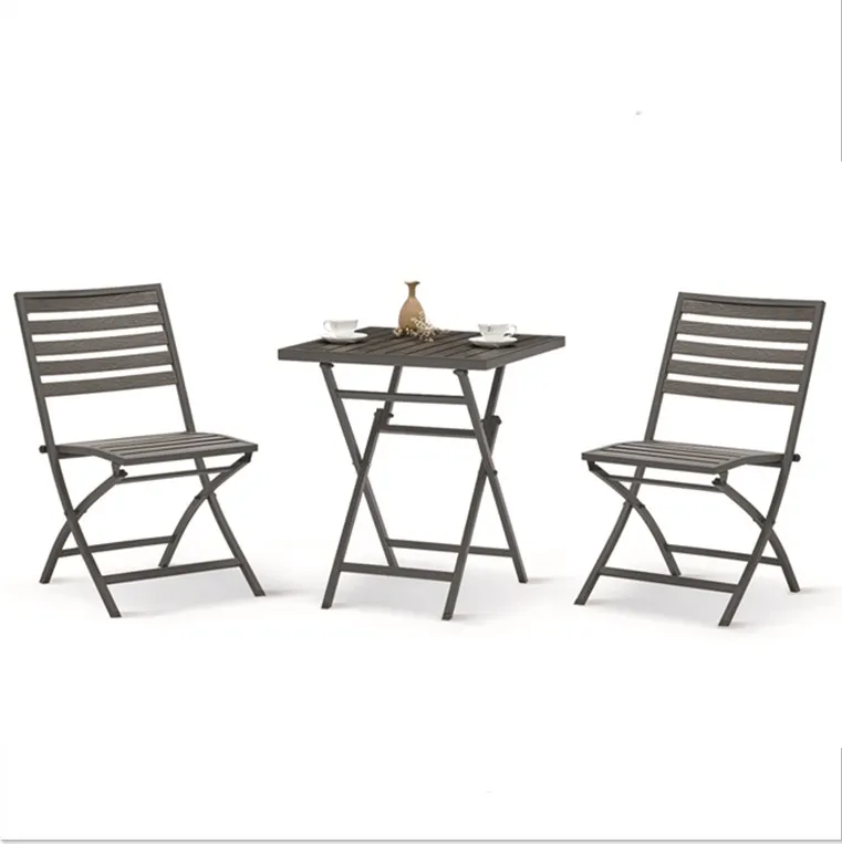 3 Pcs Plastic Wood Folding Coffee Chair Table Garden Patio Outdoor Furniture