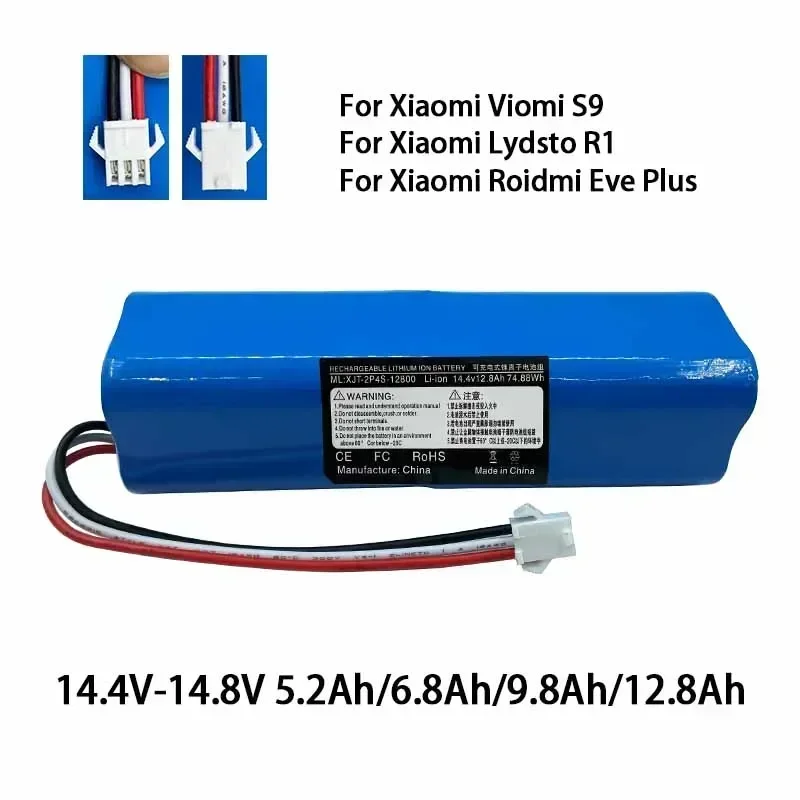 2025 100% original Xiaomi 14.4V lithium battery 2P4S battery 5200mAh 6500mAh 12800mAh Viomi S9 Lydsto R1 Roadmi Eve Plus