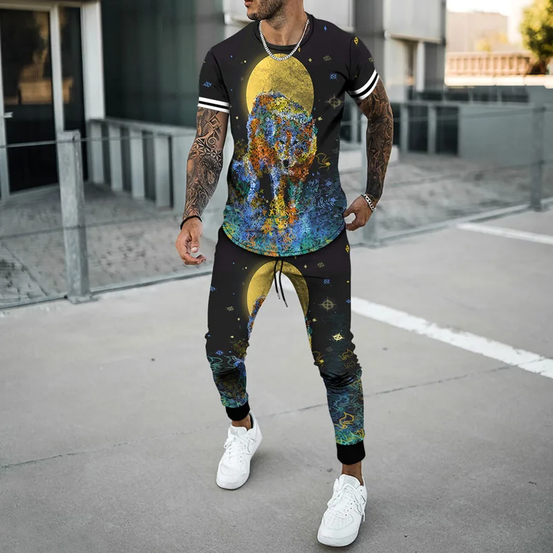 2023 Summer Men Fashion Animal Tracksuit Suit All-Match Clothes Outfit Short Sleeve/Long Shorts 3D Printed Casual Minimalist Set