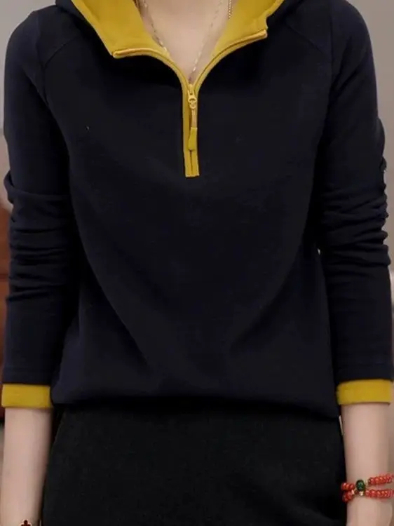 هودي نسائي طويل بسحاب، تصميم أنيق للخريف والشتاء، مقاسات كبيرة، مريح، على الطراز الكوري