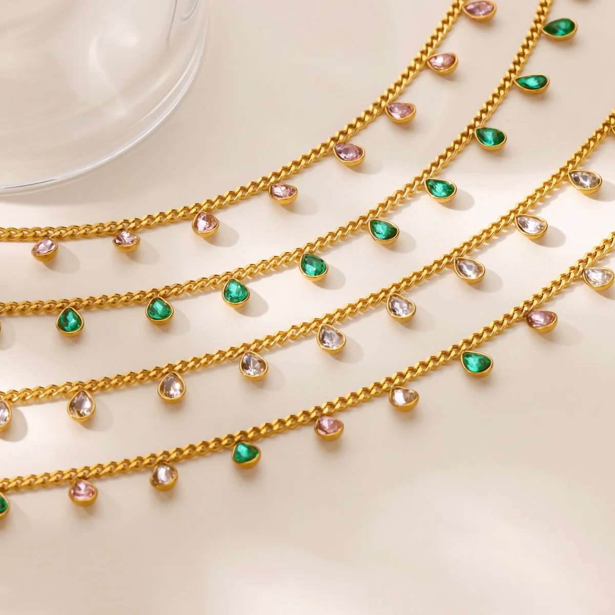 Colored Zircon Waterdrop Necklace For Women Stainless Steel Gold Color Chain Choker Necklace Luxury Jewelry collares para mujer