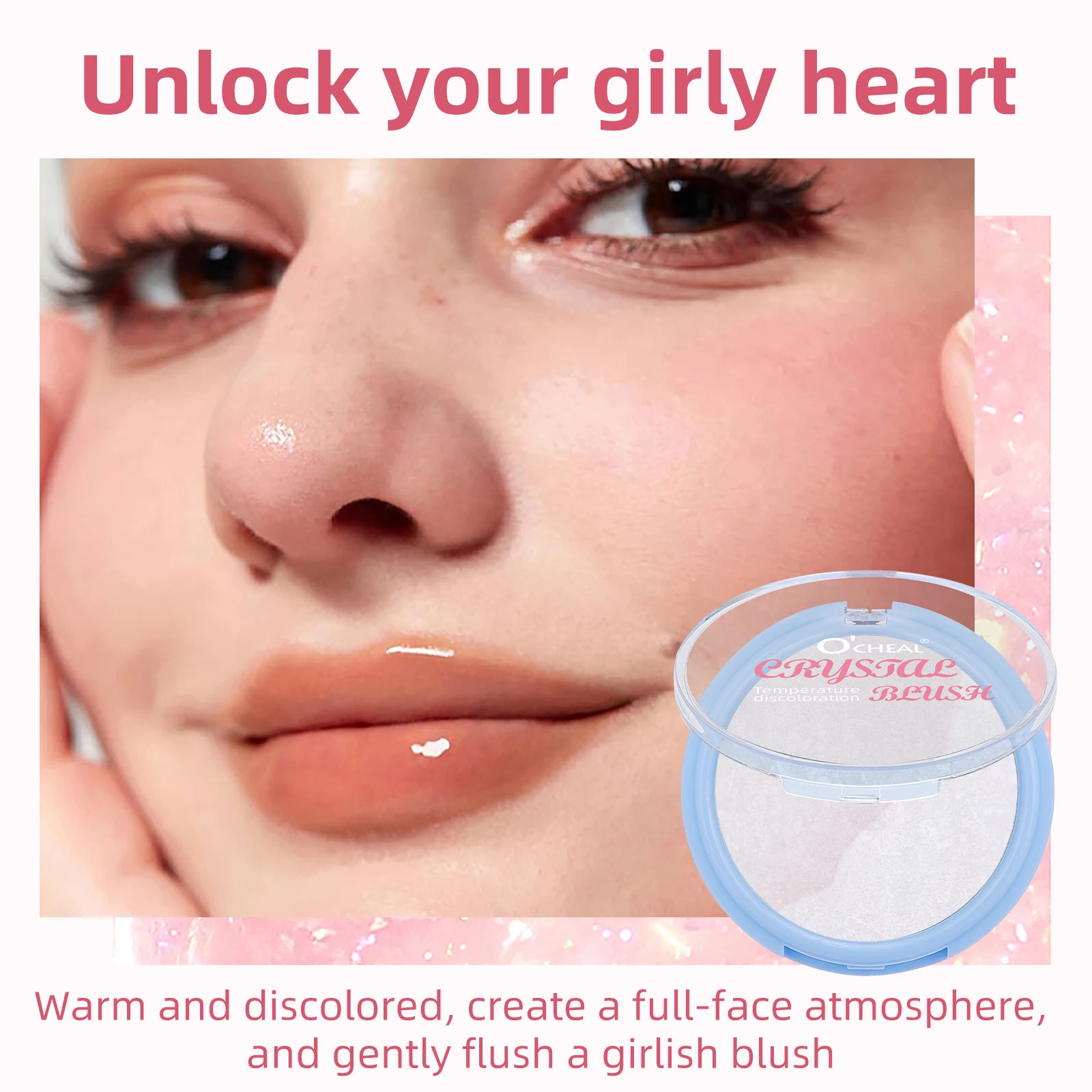 Ocheal Color Changing  Blush Clear Crystal Color Moisturizes Highlight Long Lasting Fine Shimmer Blush Cream Natural Nude Makeup