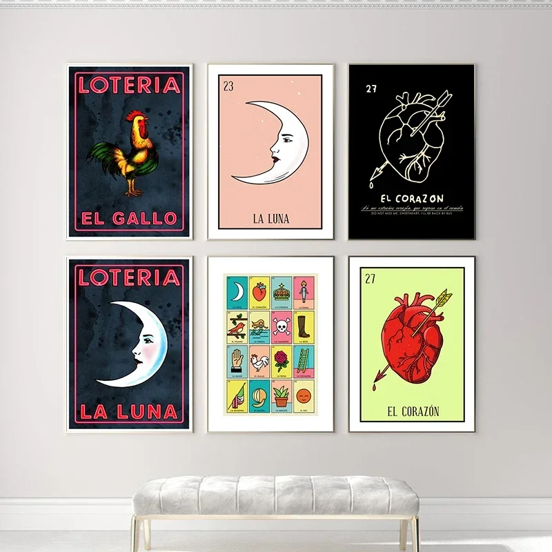 لوحة قماشية على شكل قلب أسود مكسيكي ، فن شعبي مكسيكي ، صور ديكورية ، مطبوعات بنمط البوهو ، ديكور حائط منزلي