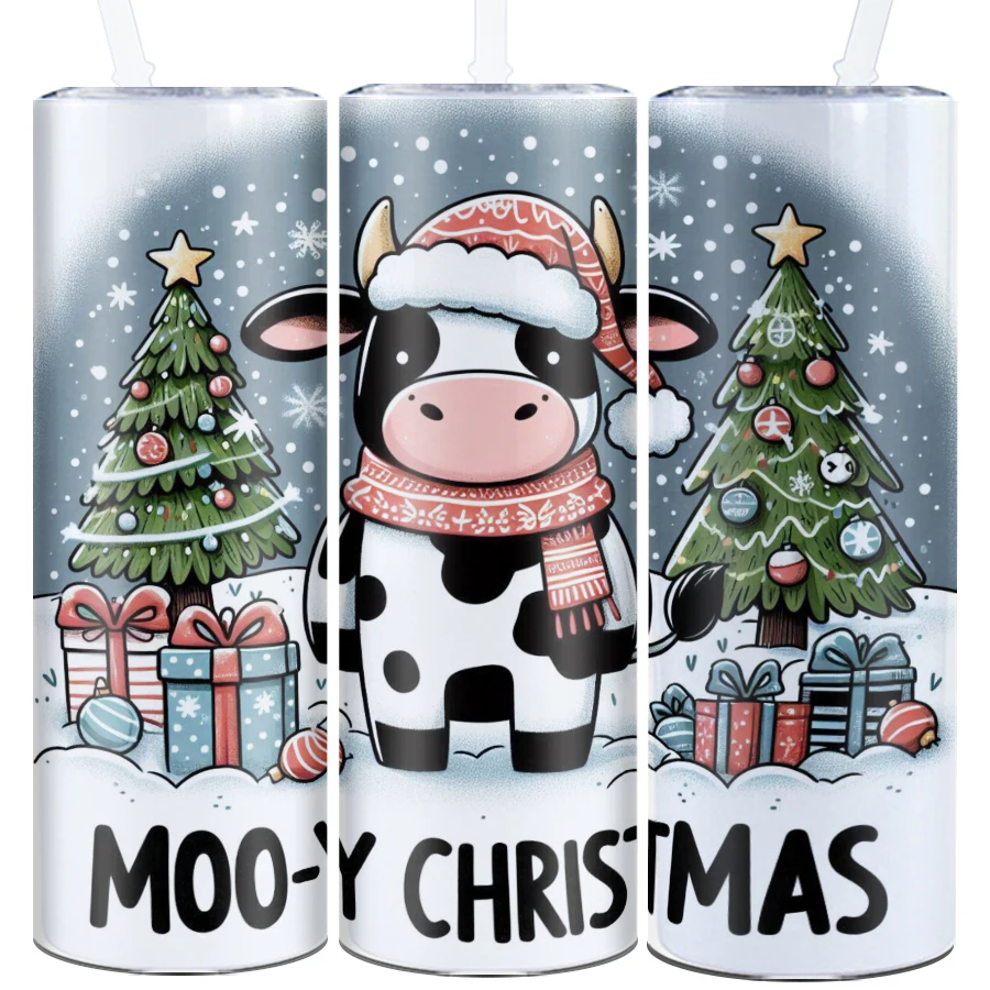 Christmas Water Bottle Straw Lid 1Pc 20oz Stainless Steel Insulated Mugs  3D Print Christmas Milk Cow Tumblers Party Supplies