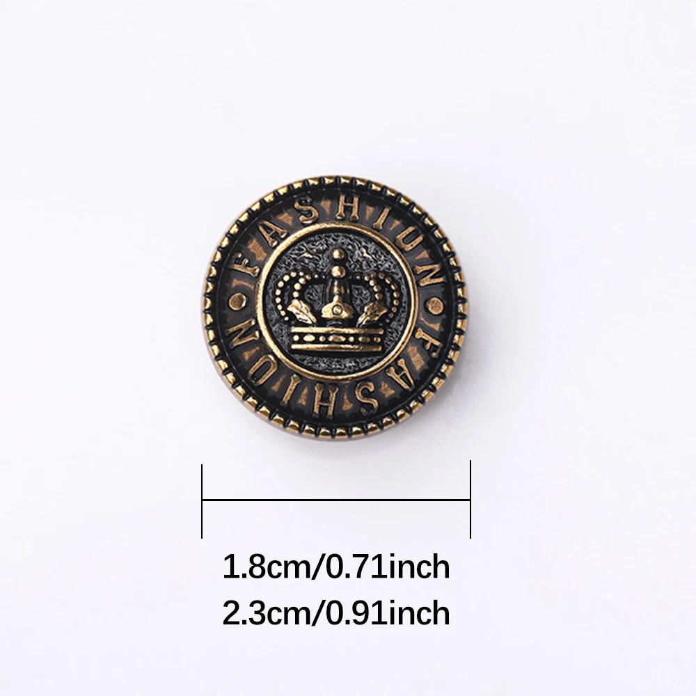 10 Pieces/set Fashion Retro Crown Pattern Round Metal Buttons Tweed Jacket Suit Coat Knit British Style Round Decoration Buttons