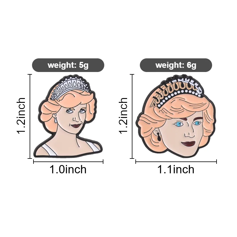 Vintage Cartoon Royal Princess Portrait Enamel Pin, Silver Hollow Diamond Pearl Crown Badge, Fashion Accessory, Gift for Friends