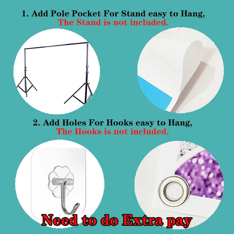 Extra Pay For Birthday Girl Boy Backdrop Customize add holes add Pole Pocket To Hang Easily