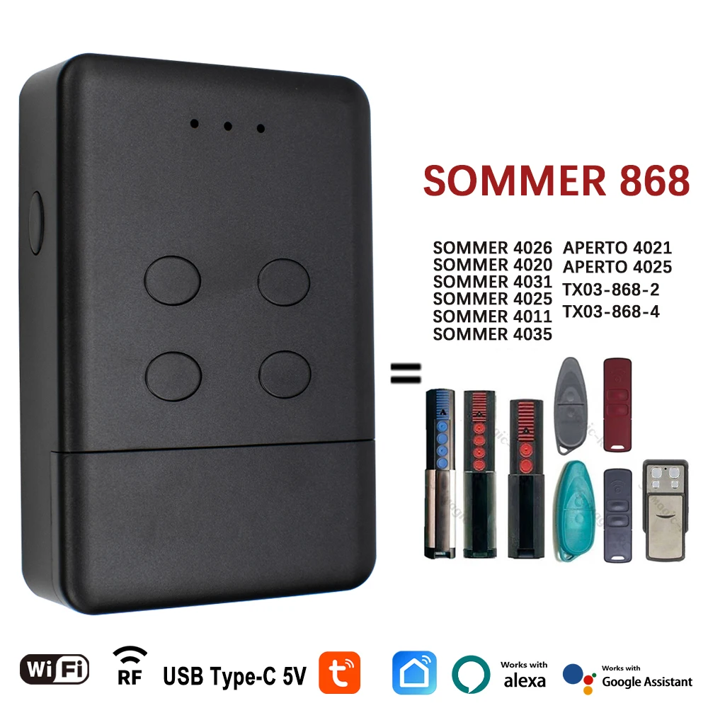 SOMMER 868 Tuya WIFI Smart Garage Door Gate Opener RF Bridge Smartlife App Remote Control & 868MHz Handheld Transmitter