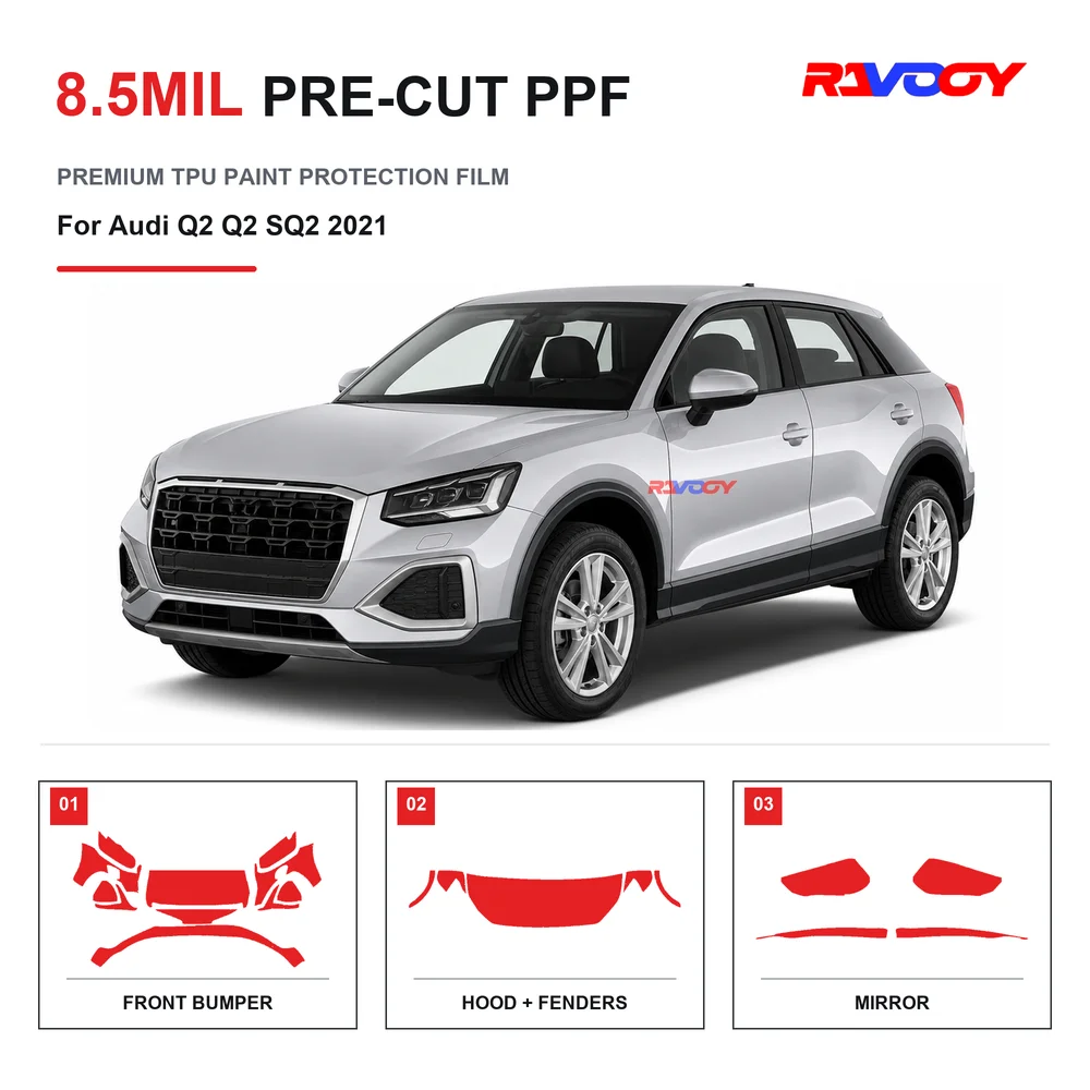 Film de protection de peinture transparent en TPU 8,5 mil, prédécoupé, auto-réparant, hydrophobe, anti-UV et anti-éclats de pierre pour Audi Q2 Q2 SQ2 2021
