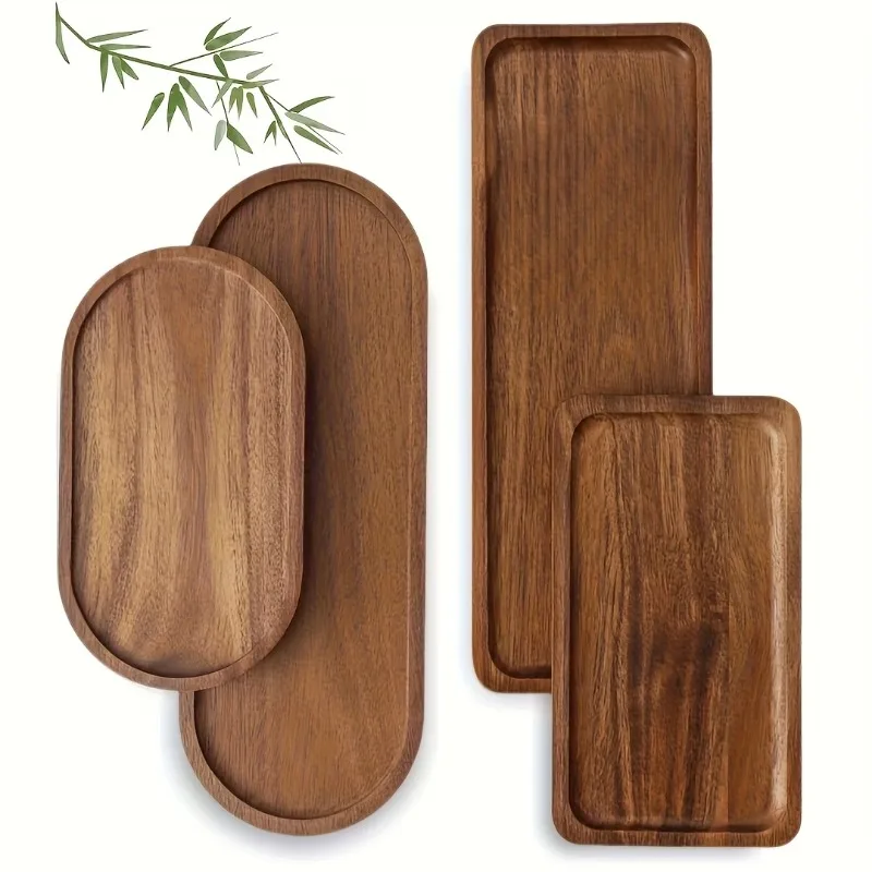 1pc Japanese Oval Wooden Tray - Multifunctional Acacia Wood Tray for Home, Kitchen, And Dining - for Breakfast, Bread, Desserts