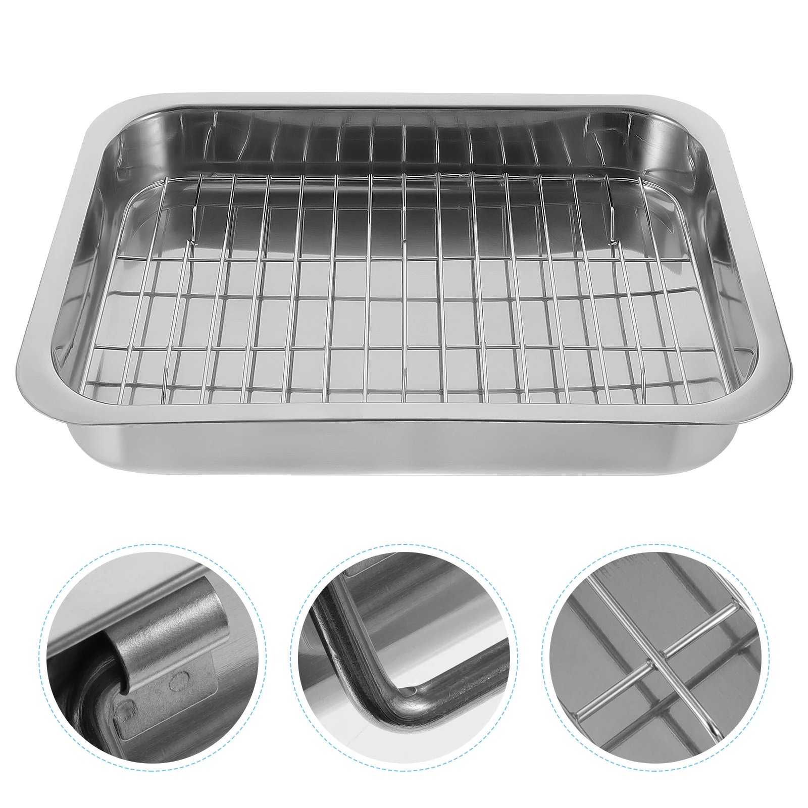 

Stainless Steel Bakeware Ovenware Rack Tray with Toaster Baking Pan Rectangular Dish