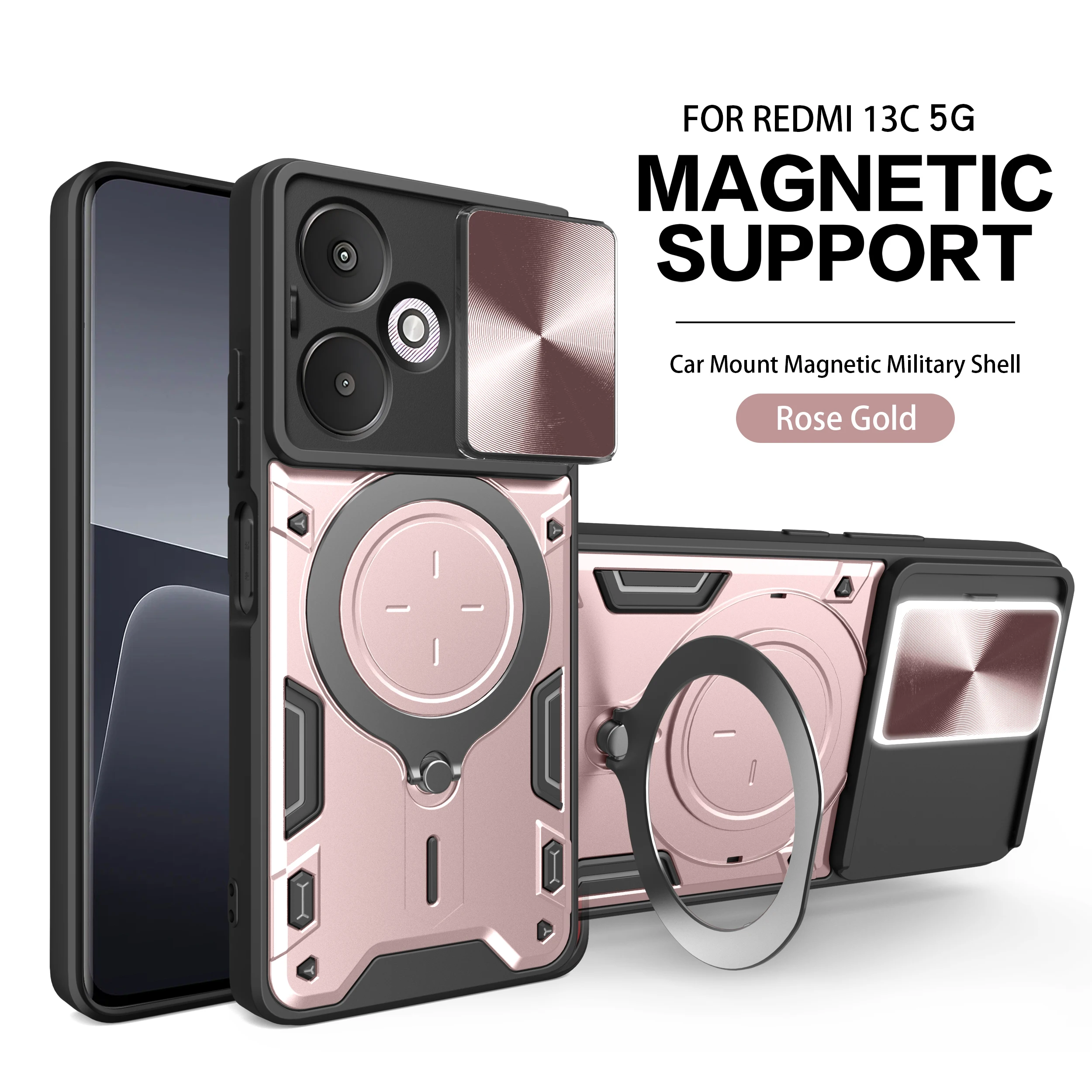 For Xiaomi Poco M6 Phone Case Xiaomi Poco M6 5G Case Heavy Duty Rugged Armor Magnetic Bracket CaseSlide Camera Protection Cover