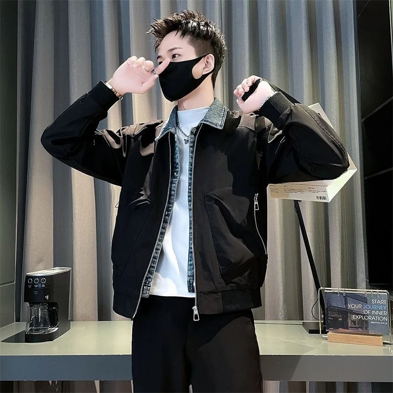 

​Men's Trendy Pseudo Two Piece Denim Jacket 2025 Autumn Winter Designer Styled Layered Jacket for Streetwear Casual Outfits​