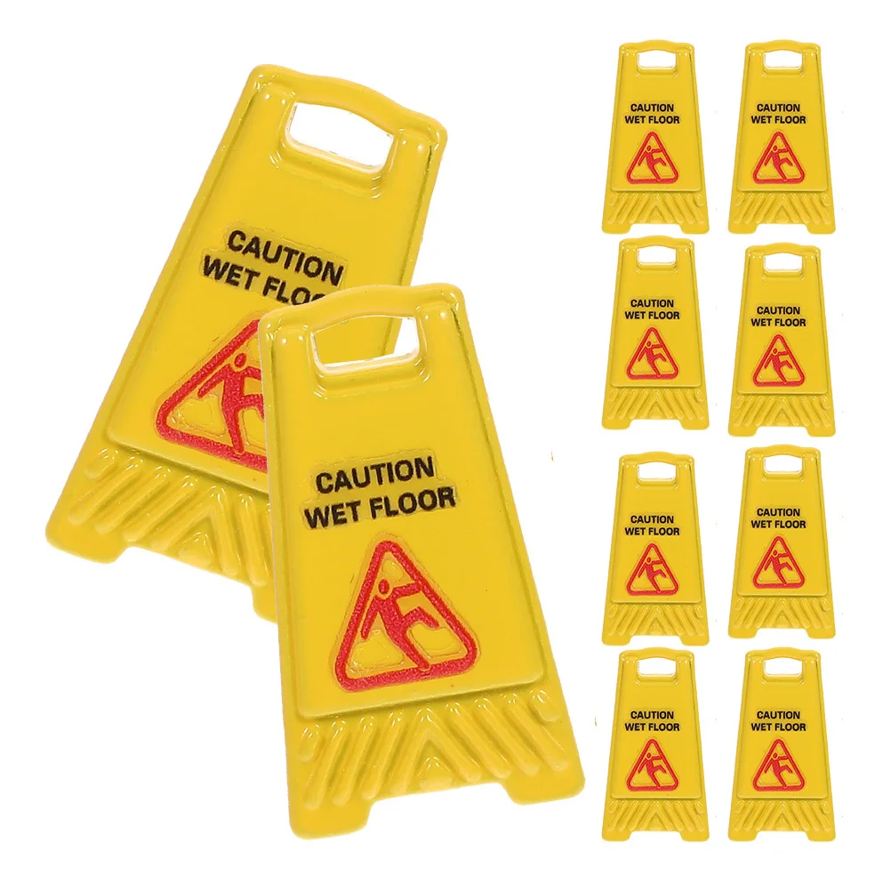 10 szt. Miniaturowe znaki ostrzegawcze, realistyczne znaki uwaga, ostrzeżenia na podłodze, akcesoria do zabaw o bezpieczeństwie, mini znaki ostrzegawcze.