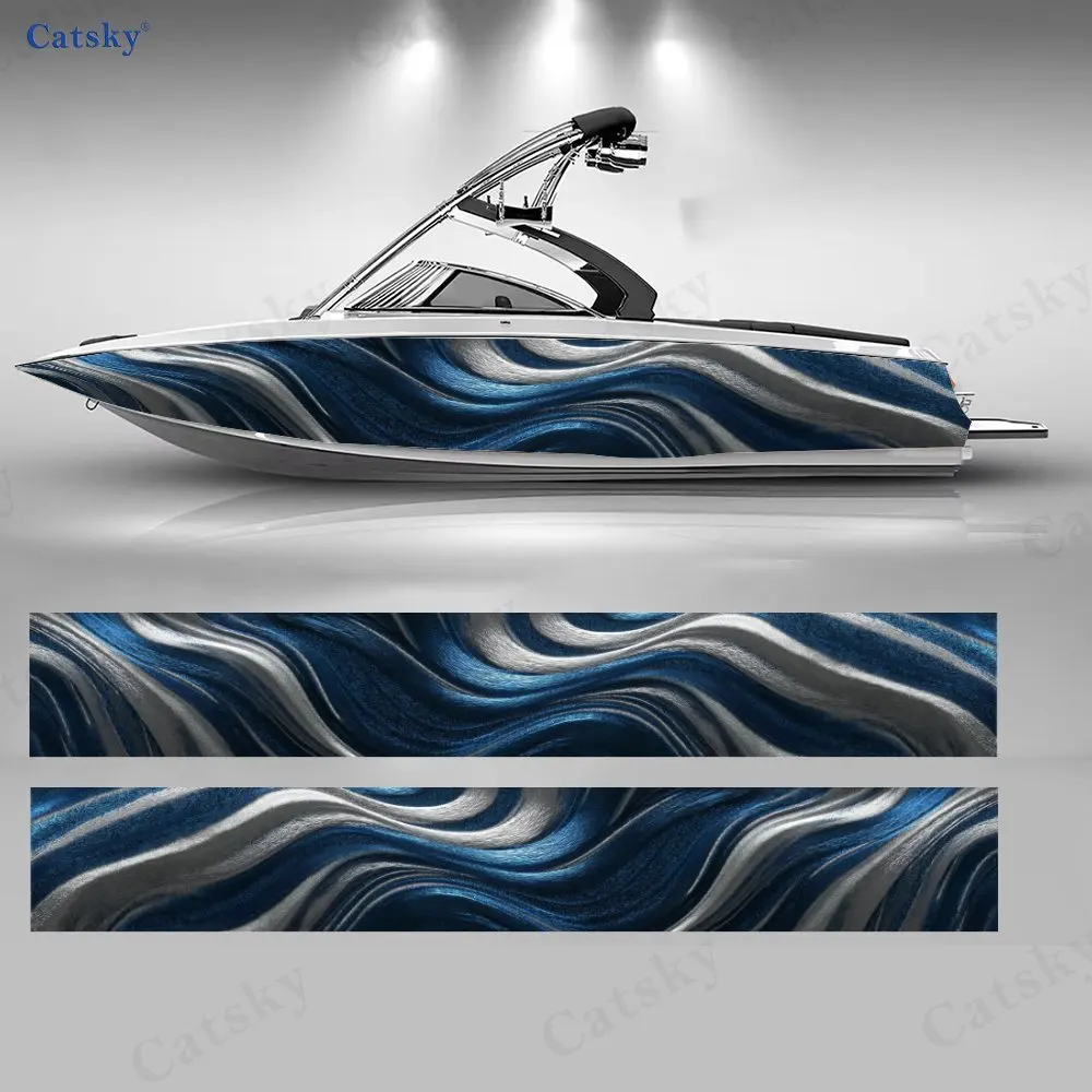 

Distressed Blue Tone Flow Texture Boat Stickers, PVC Waterproof Vinyl Wrap Decals for Fishing Boats, Durable and Stylish Design