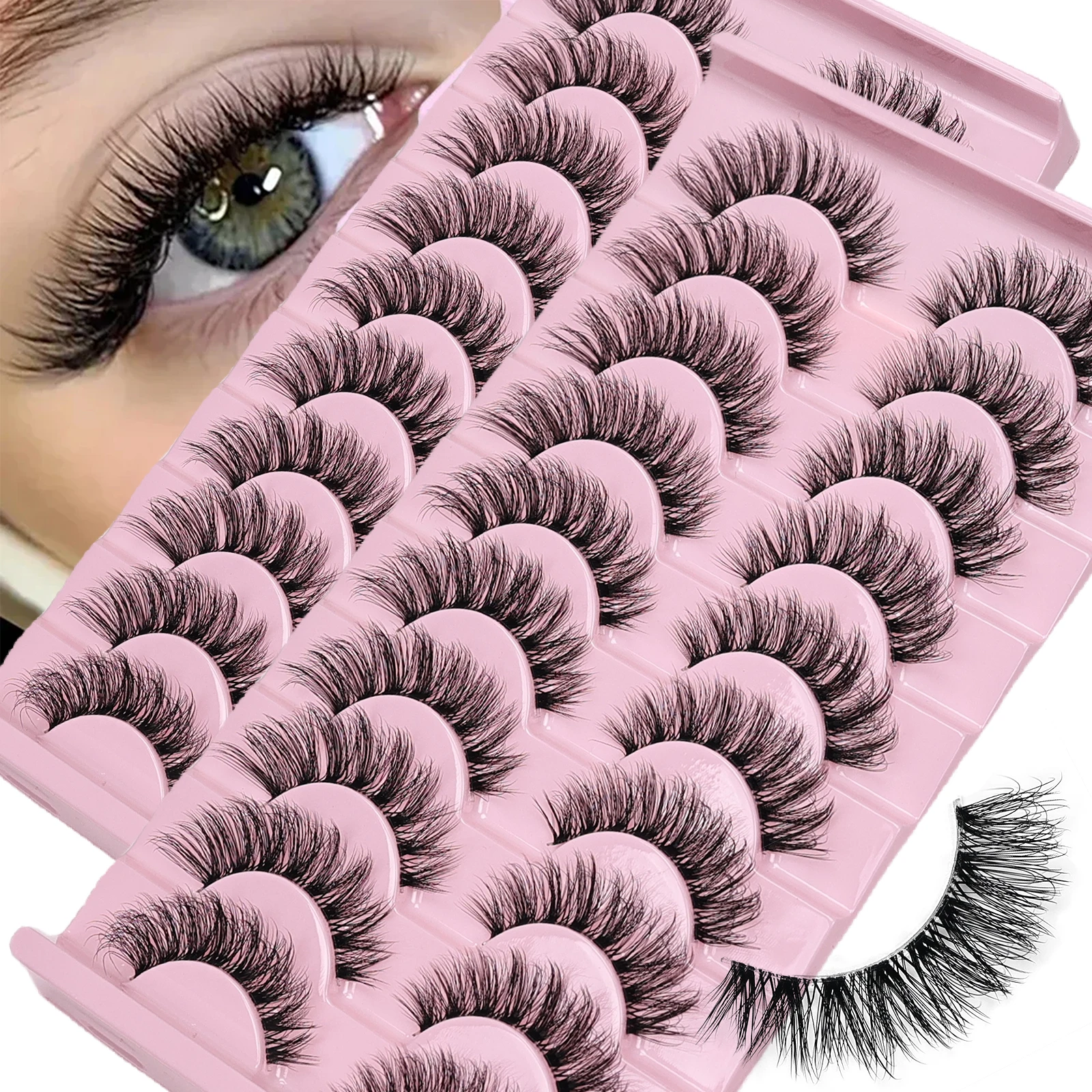 20 Paare/2 Pack Natürliche Flauschige Falsche Wimpern Wispy Lashes 3D Volumen Streifen Wimpern D Curl Gefälschte Wimpern mit klarem Band Wimpern