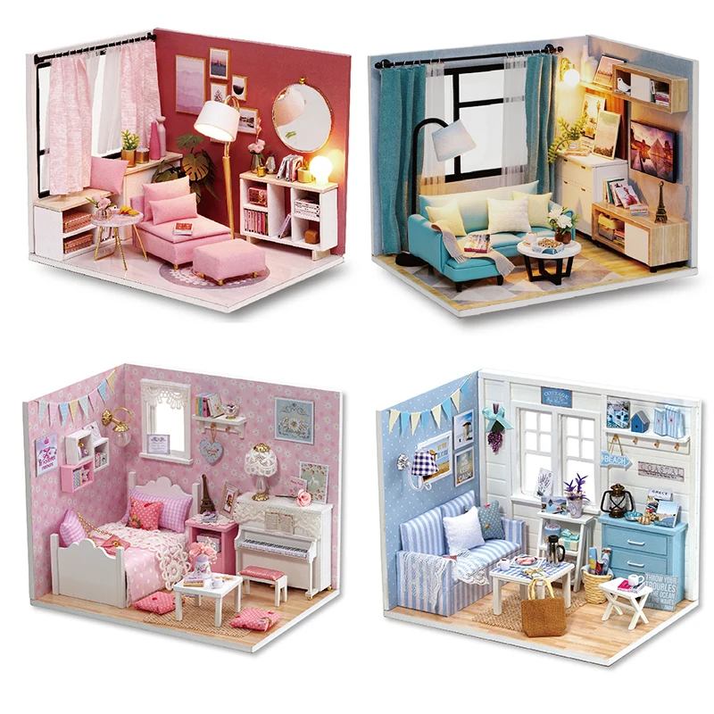 Wooden Miniature Doll House DIY Small House Kit  Assembled DollHouses Building Model 3D Puzzle Toy With Furniture Adults Gifts