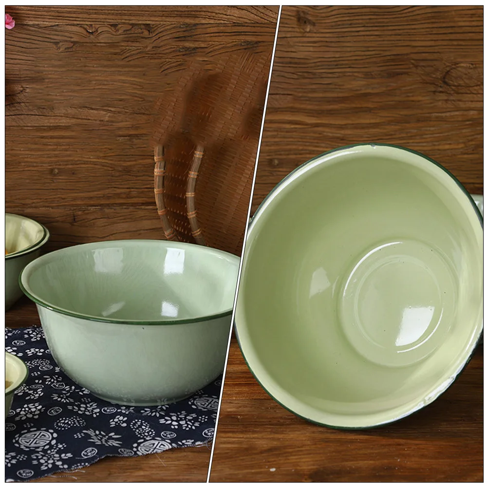

2Pcs Enameled Soup Bowls Classic Look Easy to Store and Clean Home Essentials Enamel Basin Enamel Bowl Food Storage Bowl