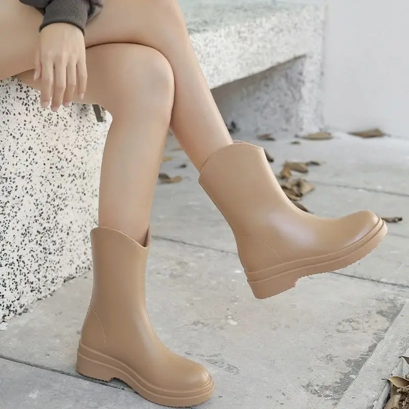 

Women's New Fleece Lined Rain Boots Stylish Warm Anti Slip Kitchen Car Wash Waterproof Solid Color Shoes