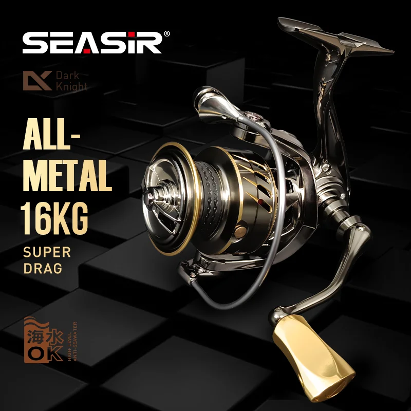 SEASIR Dark Knight Power Handle Ultra Light All Metal Spinning Fishing Reel 7+1BB Super Drag 16kg Saltwater Fishing Tackle