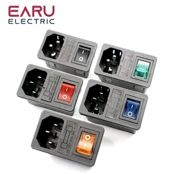 Mit 10A Sicherung! Red Rocker Switch Verschmolzen IEC320 C14 Einlass Steckdose Sicherung Schalter Stecker Stecker Stecker Rot Grün Blau Schwarz