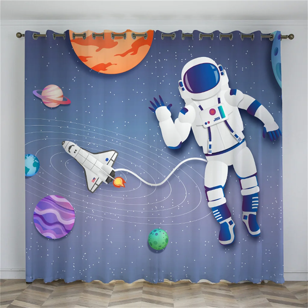 

Ready-made Cartoon Astronaut Spaceman Thin Window Curtains For Kids Bedroom Living Room Bathroom Kicthen Door Hall Home Decor