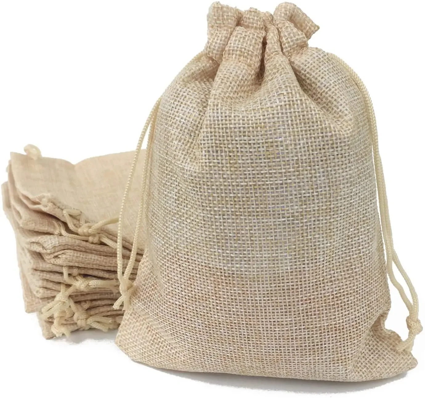 10/5Pcs/Lot Nature Drawstring Burlap Bag Jute Gift Bags Multi-size Jewelry Packaging Wedding Candy Bags 100pcs Can Custom Logo