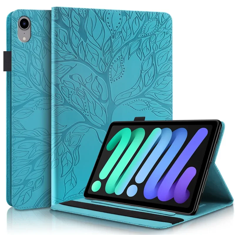 

Tree Embossed Wallet Funda For iPad Mini (7th Gen) 2024 Case A2995 8.3" Tablet PC Flip Book Cover with Soft TPU Back Shell