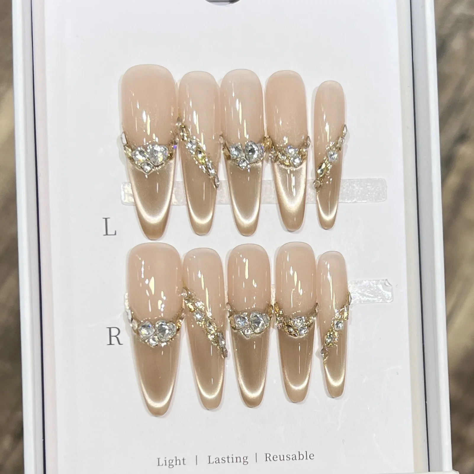 

10 шт., стеклянные французские накладные ногти «кошачий глаз» со стразами, цветочный дизайн, элегантный пресс из смолы на ногтях для вечеринки, свадьбы