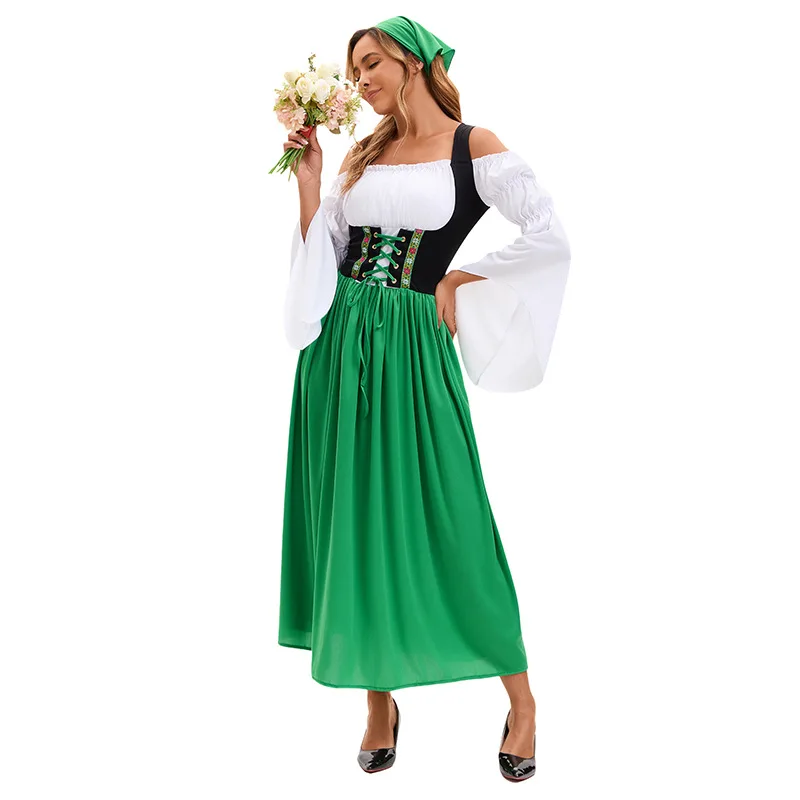 

New loween Adult Medieval Farm Maid Sle Mh Beer Festival Long Skirt Parent-Child Performance Costume Ethnic Wear