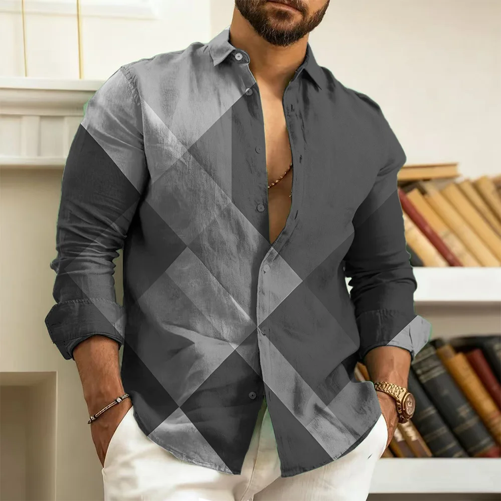 

S-9xl plus size Men's Shirt: Plaid Texture Charm - Big & Tall Fit, Soft Breathable Fabric, Modern Tonal Plaid Texture,