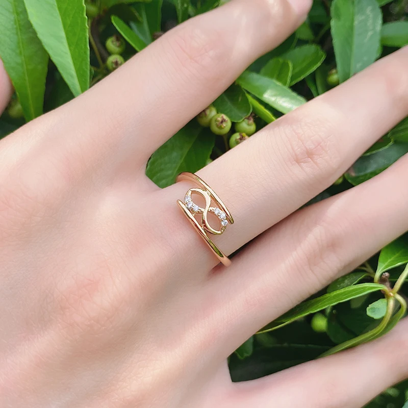 Minimalist Double Twist White Zircon Geometric Rings For Women 585 Gold Color Simple Party Jewelry Daily Wear Slim Rings